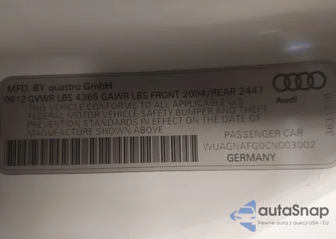 2012 Audi R8 5.2 from USA, damaged, VIN WUAGNAFG0CN003002